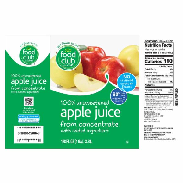 unsweetened apple juice and regular apple juice